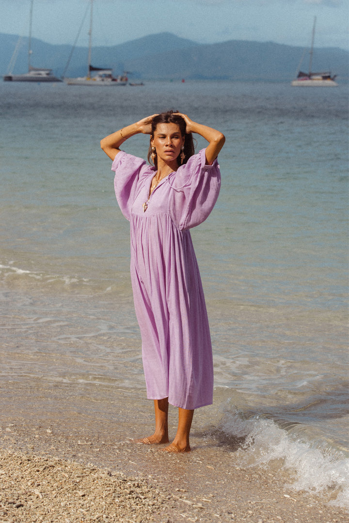 Kyra Midi Dress ~ Lilac Gauze