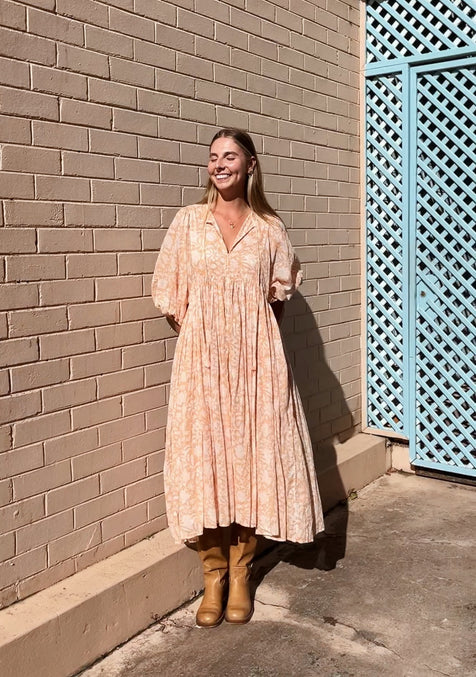 Kyra Midi Dress ~ Apricot Blush